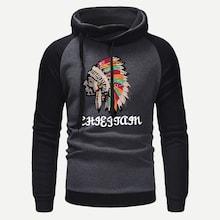 Shein Men Indian & Letter Print Stand Collar Sweatshirt