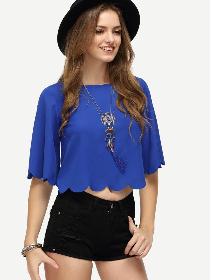 Shein Royal Blue Half Sleeve Crop Blouse