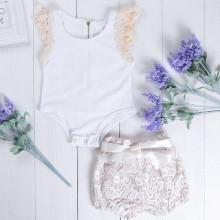 Shein Girls Contrast Lace Sleeve Top With Shorts