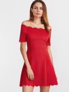 Shein Red Scallop Edge Off The Shoulder Dress