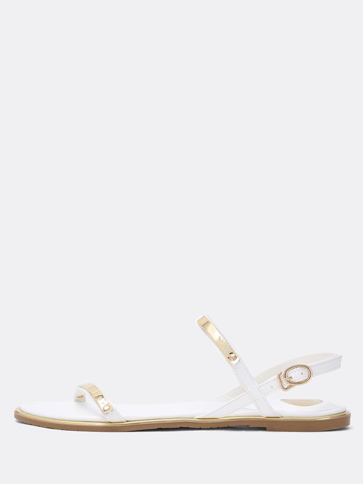 Shein Gold Plate Strap White Flats