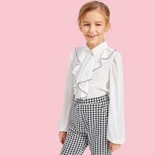 Shein Girls Contrast Stitch Detail Ruffle Blouse