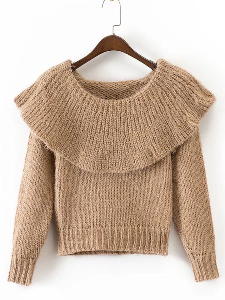 Shein Ribbed Detail Flounce Pullover Sweater