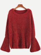 Shein Red Marled Knit Bell Cuff Sweater