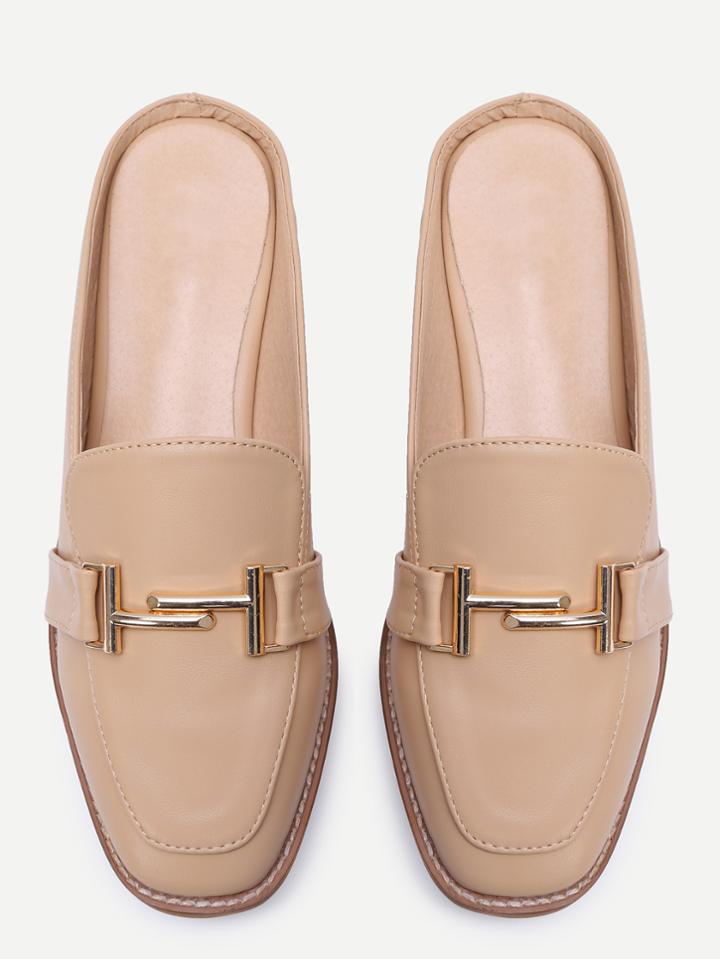 Shein Apricot Faux Leather Metal Embellished Loafer Slippers
