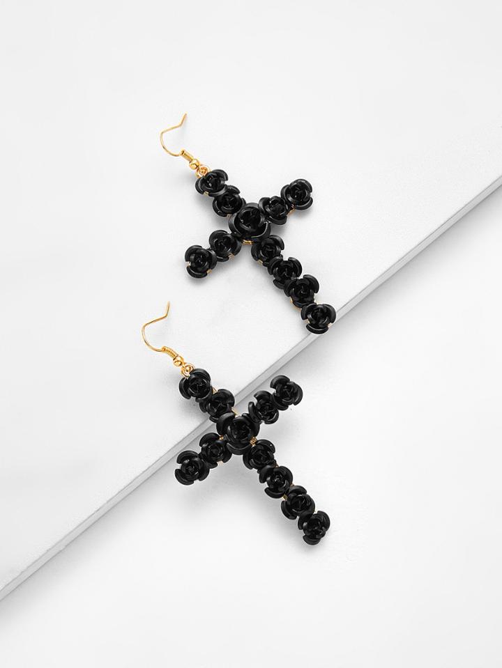 Shein Rose Cross Design Drop Earrings