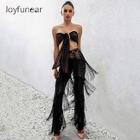 Shein Knot Front Bandeau Top And Layered Fringe Sheer Pants Set