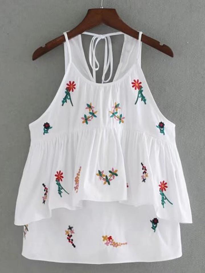 Shein Layered Ruffle Lace Up Back Cami Top