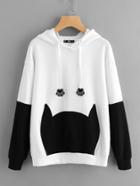 Shein Bow Back Two Tone Cat Ear Hoodie