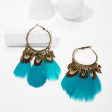 Shein Feather Tassel Hoop Drop Earrings