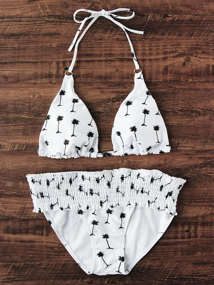 Shein Palm Tree Elastic Waist Triangle Bikini Set