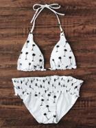 Shein Palm Tree Elastic Waist Triangle Bikini Set