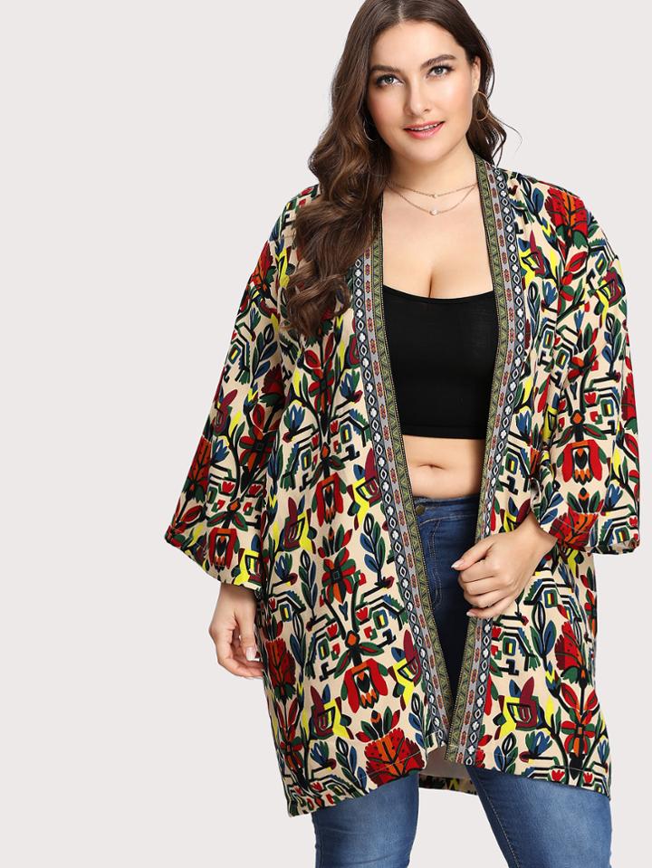 Shein Open Front Flower Print Coat