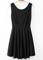 Rosewe Laconic Sleeveless Round Neck Solid Black Backless Dress