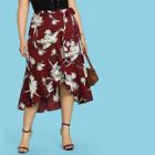 Shein Plus Floral Print Wrap Skirt