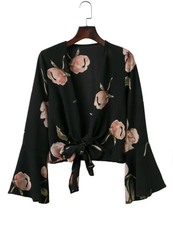 Shein Bell Sleeve Knot Front Top