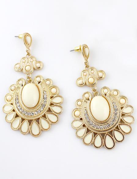 Shein White Gemstone Gold Earrings
