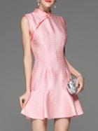 Shein Pink Collar Jacquard Frill Dress
