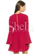 Shein Red Bell Sleeve Keyhole Back Dress