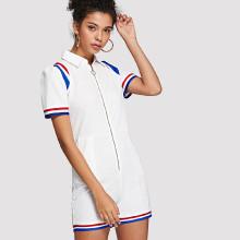 Shein Striped Zip Up Jumpsuit