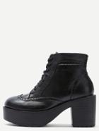 Shein Black Lace Up Pu Topstitch Platform Boots