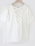 Shein Lattice Back Plain White T-shirt