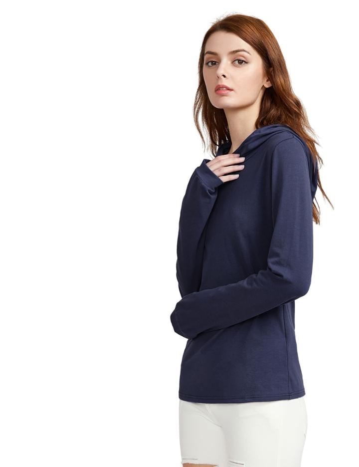 Shein Navy Hooded T-shirt With Thumb Holes