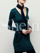 Shein Dark Green Scoop Neck Geometric Print Bodycon Dress
