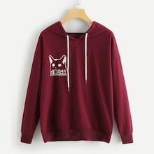 Shein Cat And Letter Print Hoodie