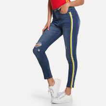Shein Stripe Side Ripped Jeans