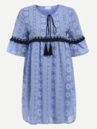 Shein Tassel Tie-neck Woven Tape Embellished Printed Dress - Blue