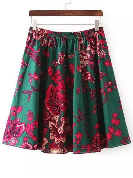 Shein Multicolor Elastic Waist Floral Skirt