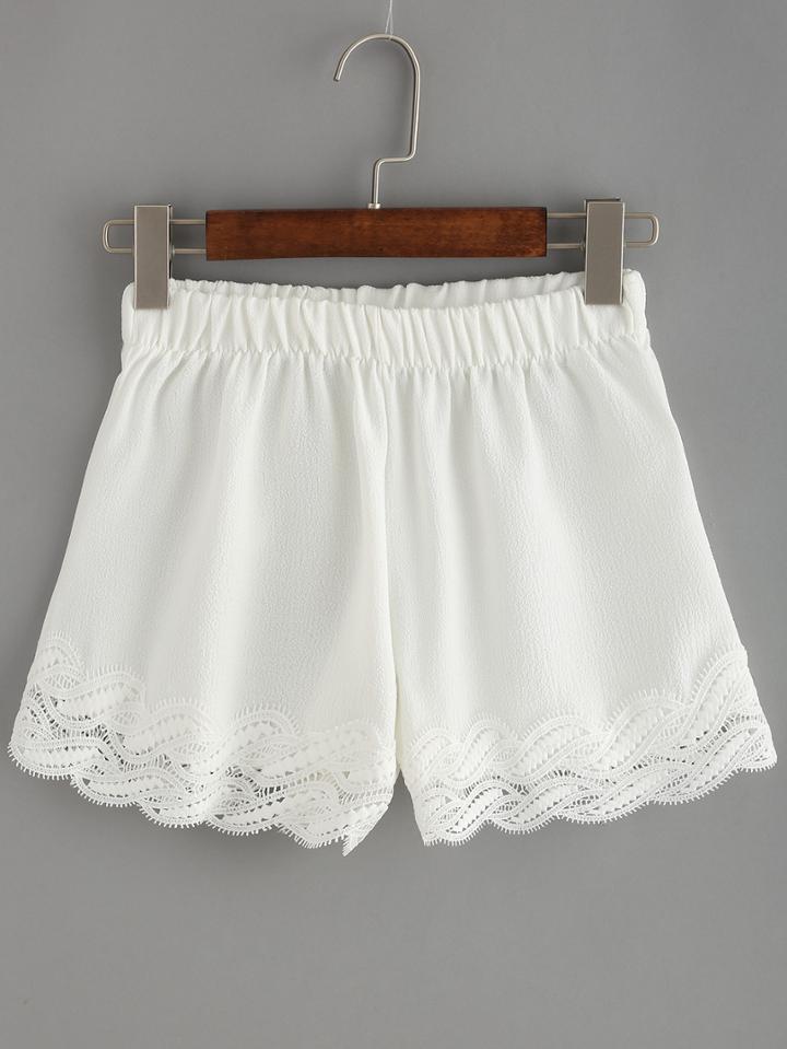 Shein Lace Trimmed Elastic Waist Shorts