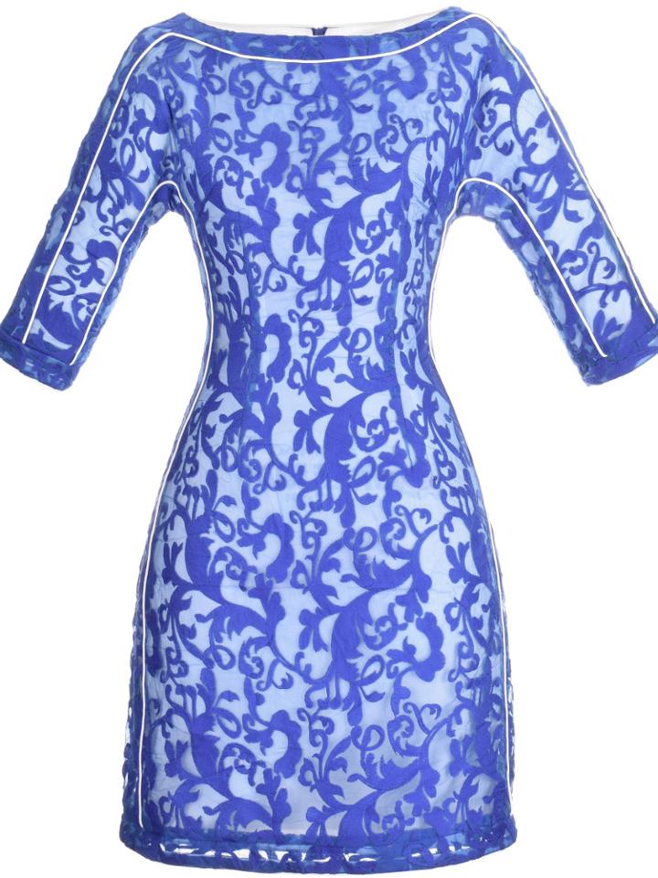 Shein Blue Gauze Embroidered Shift Dress