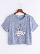 Shein Heather Blue Cartoon Print T-shirt