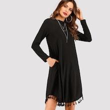 Shein Pocket Side Fringe Hem Dress