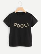 Shein Pearl Beaded Letter T-shirt