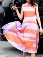 Shein Purple Orange Round Neck Sleeveless Dress