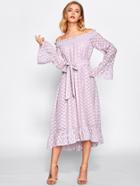 Shein Bell Sleeve Ruffle Dip Hem Bardot Dress