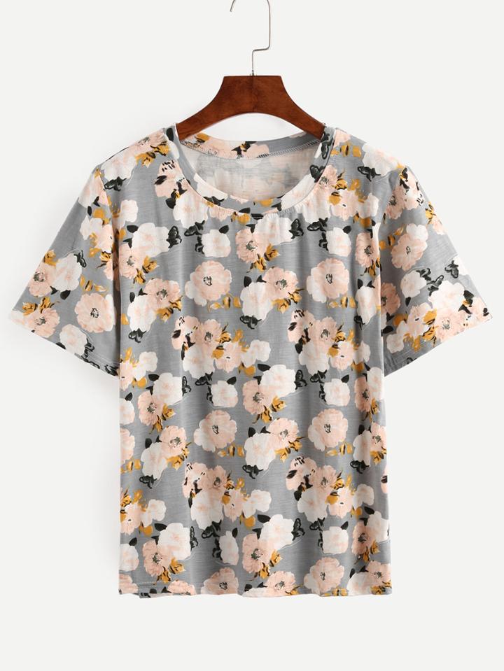 Shein Round Neck Florals T-shirt