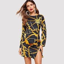 Shein Mixed Print Slit Hem Dress