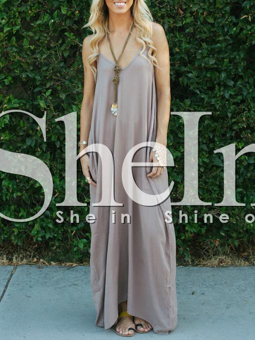 Shein Coffee Spaghetti Strap Backless Maxi Dress