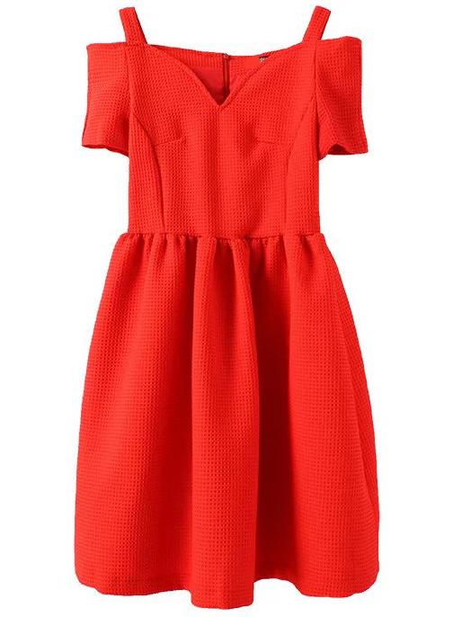 Shein Red Cold Shoulder Short Sleeve Dress