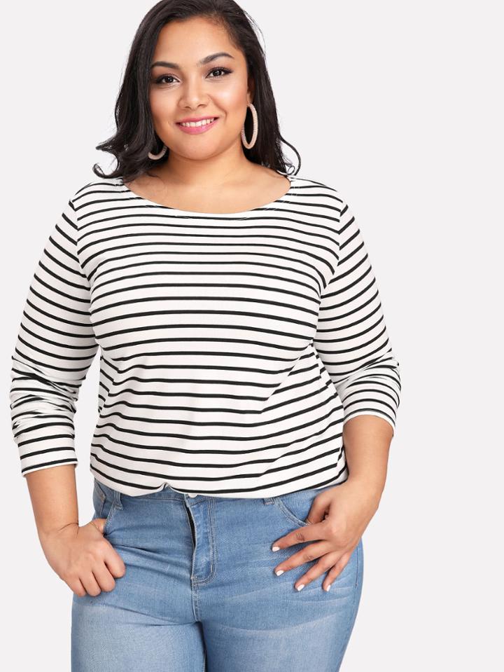 Shein Pinstripe Basic Tee
