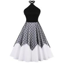 Shein Lace Panel Polka Dot Halter Dress