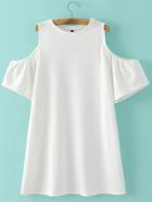 Shein White Cold Shoulder Plain A-line Dress