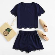 Shein Laser Cut Out Top With Shorts