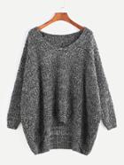 Shein Dark Grey Marled Knit Drop Shoulder Sweater