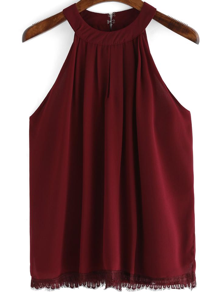 Shein Burgundy Lace Chiffon Loose Cami Top