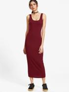 Shein Burgundy Ribbed Knit Double Scoop Neck Tank Dress